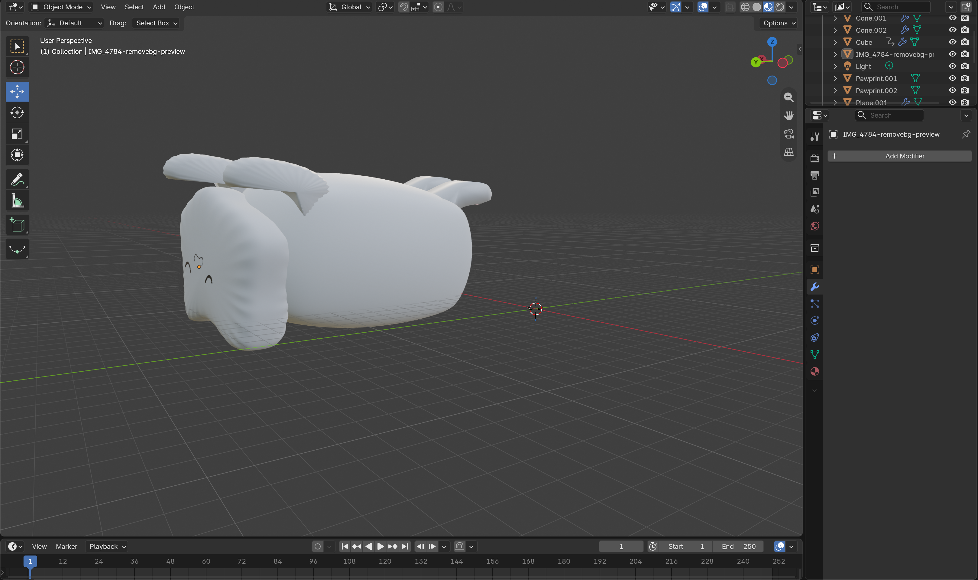 Upside Down Side Angle View of Replicated Cat in Blender